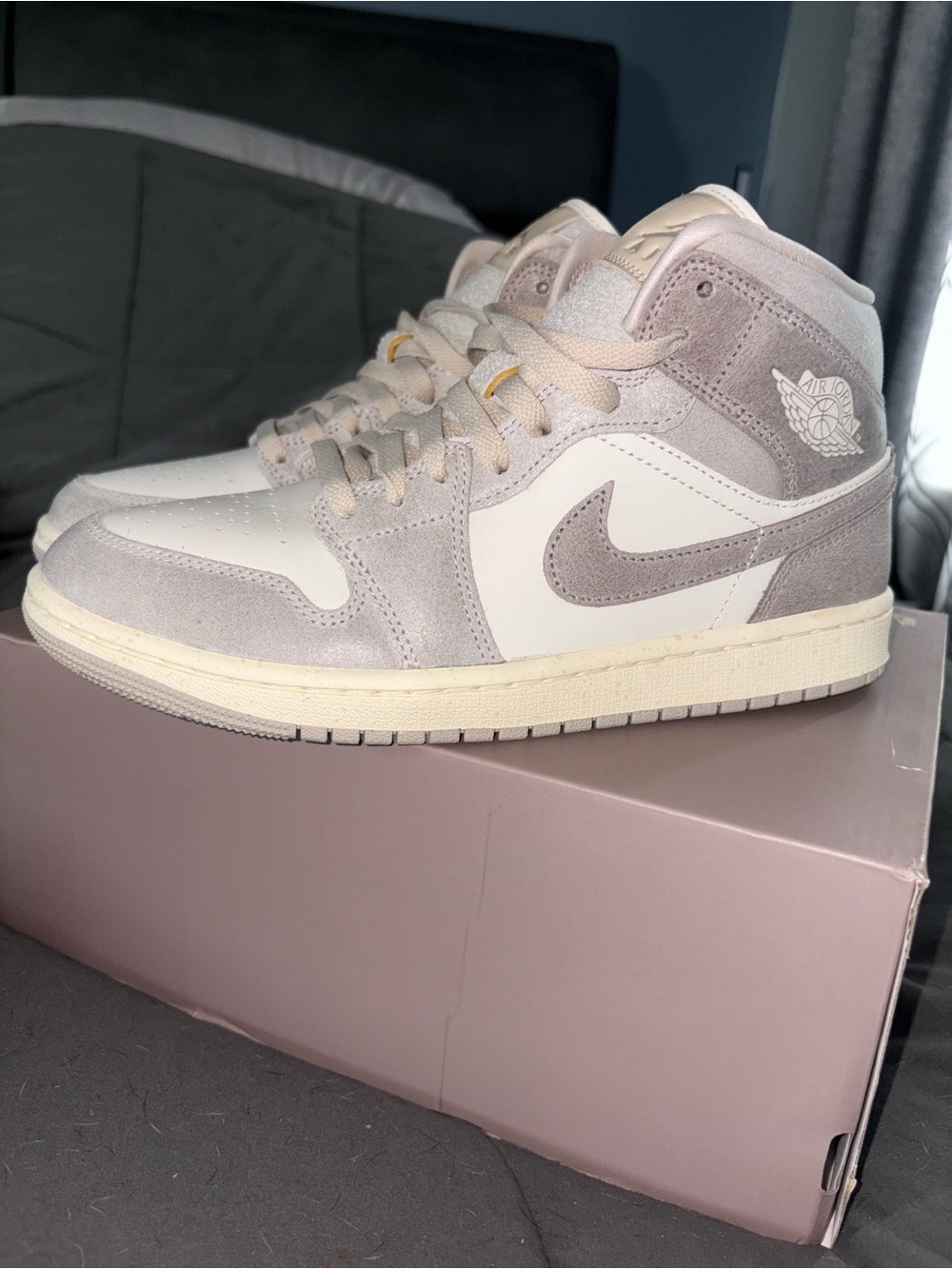 Jordan Air Jordan 1 Mid Women’s Sneakers in Light Gray and White